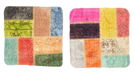  Patchwork Kissenhülle Teppich 50X50 Echter Orientalischer Handgeknüpfter Quadratisch Orange/Hellbraun (Wolle, Türkei)