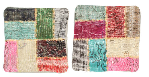  Patchwork Kissenhülle Teppich 50X50 Echter Orientalischer Handgeknüpfter Quadratisch Beige/Dunkelgrau (Wolle, Türkei)