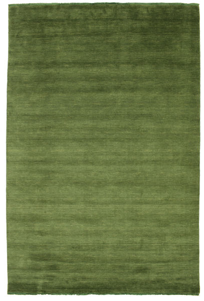 Handloom Fringes 200X300 Grün Einfarbig Wollteppich Teppich 