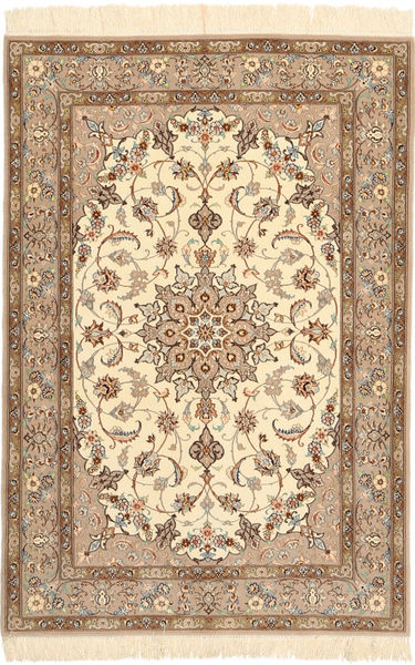  Persischer Isfahan Seidenkette Teppich Teppich 110X160 Beige/Braun ( Persien/Iran)