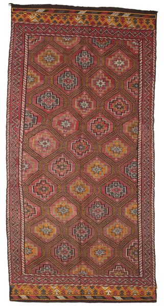  Kelim Vintage Türkei Teppich 162X337 Vintage Wollteppich Braun/Rot Teppich 