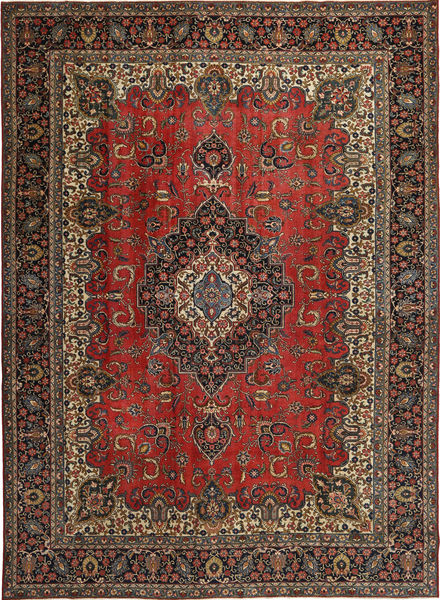  Täbriz Patina Teppich 275X380 Echter Orientalischer Handgeknüpfter Dunkelrot/Dunkelbraun Großer (Wolle, Persien/Iran)