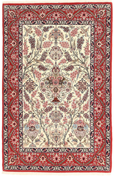  Isfahan Seidenkette Teppich 117X180 Echter Orientalischer Handgeknüpfter Beige/Rot ()