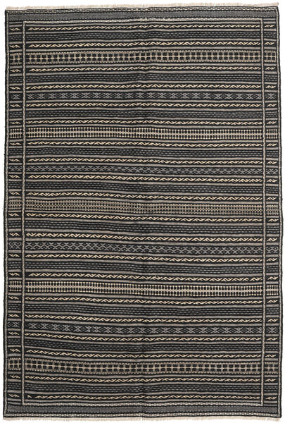  Kelim Teppich 156X228 Echter Orientalischer Handgewebter Schwartz/Dunkelgrau (Wolle, Persien/Iran)