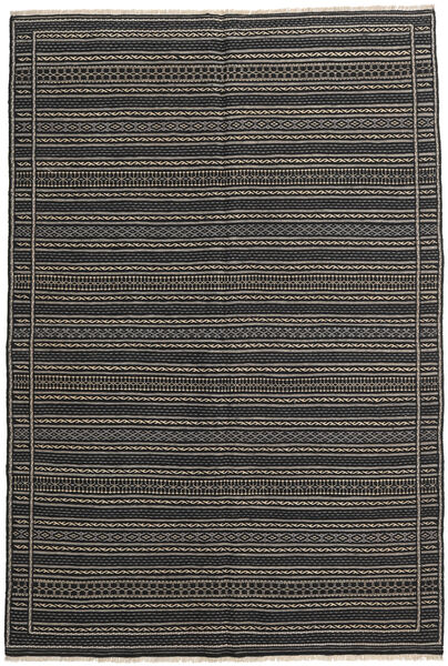  Kelim Teppich 158X240 Echter Orientalischer Handgewebter Dunkelgrau/Schwartz (Wolle, Persien/Iran)