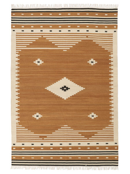 Tribal - Senfgelb Teppich 200X300 Echter Moderner Handgewebter Dunkelbraun/Hellbraun (Wolle, Indien)
