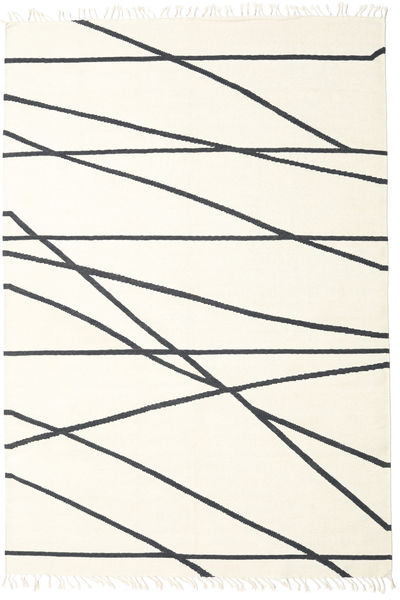 Cross Lines - Naturweiß/Schwarz Teppich 200X300 Echter Moderner Handgewebter Beige/Weiß/Creme (Wolle, Indien)