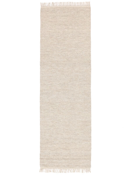  80X250 Einfarbig Klein Melange Teppich - Beige Wolle, 