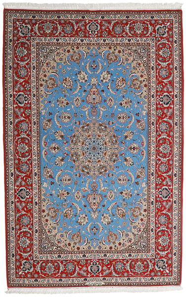 164X256 Isfahan Seidenkette Teppich Teppich Echter Orientalischer Handgeknüpfter Rot/Grau ( Persien/Iran)