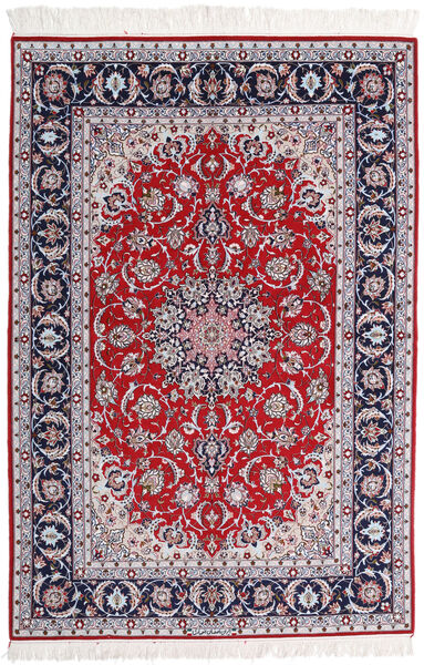 158X237 Isfahan Seidenkette Signatur Ansari Teppich Teppich Echter Orientalischer Handgeknüpfter Rot/Grau ( Persien/Iran)