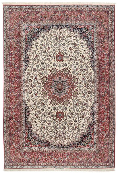  Isfahan Seidenkette Teppich 255X374 Echter Orientalischer Handgeknüpfter Hellgrau/Braun Großer (Wolle/Seide, Persien/Iran)