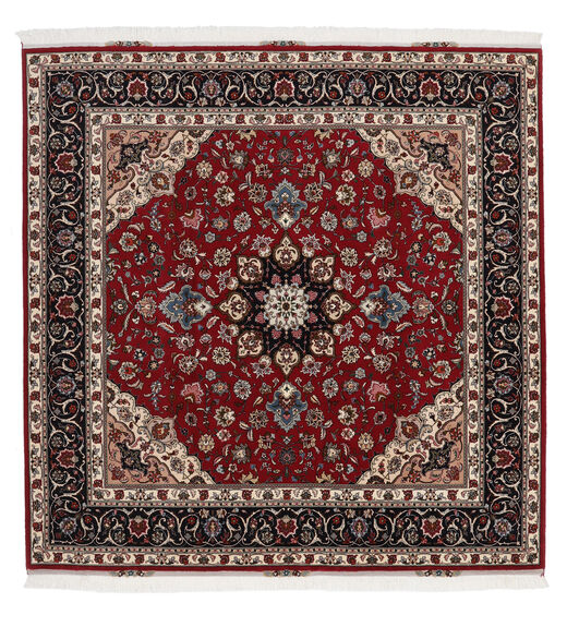 Echter Teppich Täbriz 60 Raj Seidenkette Teppich 201X203 Quadratisch Dunkelrot/Rot ( Persien/Iran)
