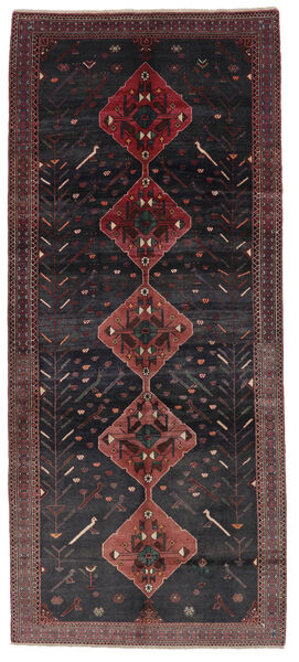  Orientalischer Hamadan Teppich Teppich 156X361 Läufer Schwarz/Dunkelrot (Wolle, Persien/Iran)