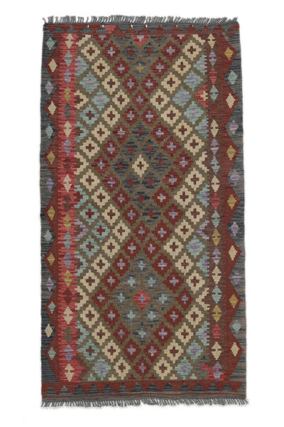  Kelim Afghan Old Style Teppich 100X186 Echter Orientalischer Handgewebter Weiß/Creme/Schwartz/Dunkelbraun (Wolle, Afghanistan)
