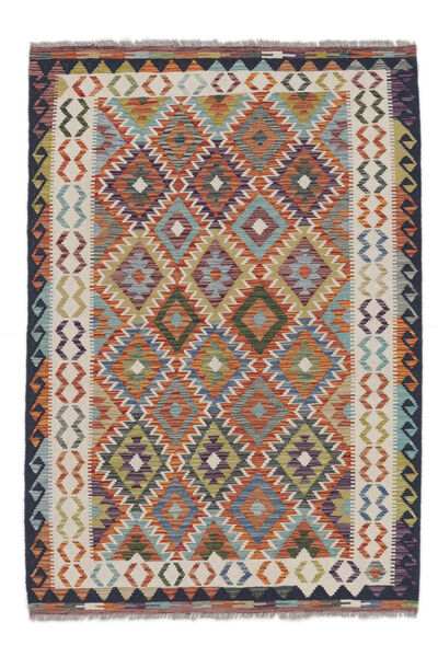  Kelim Afghan Old Style Teppich 124X180 Echter Orientalischer Handgewebter Dunkelbraun/Weiß/Creme (Wolle, Afghanistan)