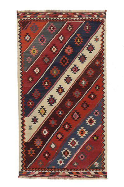  Kelim Vintage Teppich 143X267 Echter Orientalischer Handgewebter Schwarz/Dunkelrot (Wolle, )