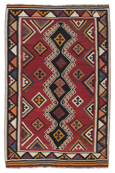  157X242 Kelim Vintage Teppich Handgewebter Teppich Schwarz/Dunkelrot Persien/Iran 