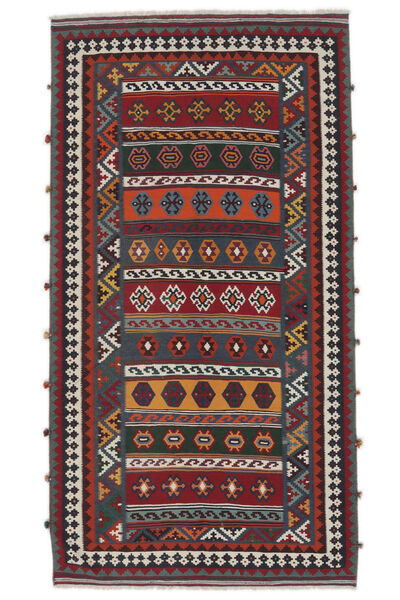  Kelim Vintage Teppich 156X288 Vintage Persischer Wollteppich Schwarz/Dunkelrot Klein Teppich 