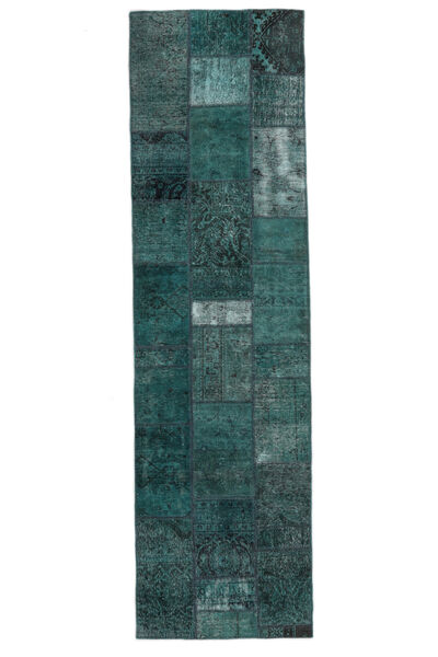 Echter Teppich Patchwork - Persien/Iran 84X302 Läufer Schwarz/Dunkelpetrol (Wolle, Persien/Iran)