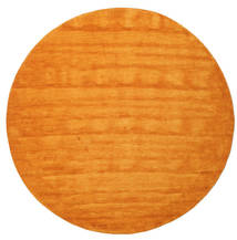 Handloom Ø 300 Groß Orange Einfarbig Rund
 Wollteppich Teppich 