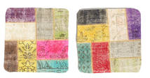  Patchwork Kissenhülle Teppich 50X50 Echter Orientalischer Handgeknüpfter Quadratisch Weiß/Creme/Gelb (Wolle, Türkei)