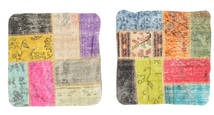 Patchwork Kissenhülle Teppich 50X50 Echter Orientalischer Handgeknüpfter Quadratisch Gelb/Hellgrau (Wolle, Türkei)