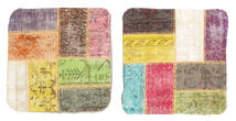  Patchwork Kissenhülle Teppich 50X50 Echter Orientalischer Handgeknüpfter Quadratisch Beige/Rosa (Wolle, Türkei)