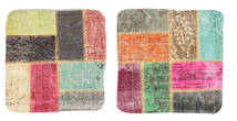  Patchwork Kissenhülle Teppich 50X50 Echter Orientalischer Handgeknüpfter Quadratisch Dunkelgrau/Gelb (Wolle, Türkei)