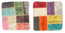  Patchwork Kissenhülle Teppich 50X50 Echter Orientalischer Handgeknüpfter Quadratisch Dunkelbraun/Beige (Wolle, Türkei)