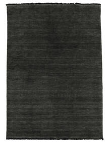 Handloom Fringes 100X160 Klein Schwarz/Grau Einfarbig Wollteppich Teppich 