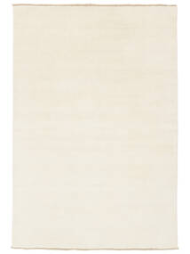  100X160 Einfarbig Klein Handloom Fringes Teppich - Elfenbeinweiß 