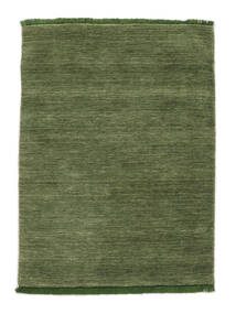  100X160 Einfarbig Klein Handloom Fringes Teppich - Grün Wolle, 