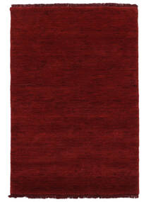  100X160 Einfarbig Klein Handloom Fringes Teppich - Dunkelrot Wolle, 