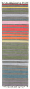  Rainbow Stripe - Grau Teppich 80X250 Echter Moderner Handgewebter Läufer Dunkelgrün/Hellgrau (Baumwolle, Indien)