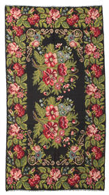  Kelim Rosen Moldavia Teppich 192X362 Echter Orientalischer Handgewebter Schwartz/Dunkelbraun (Wolle, Moldawien)