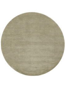  Handloom - Grau/Hellgrün Teppich Ø 250 Moderner Rund Weiß/Creme/Hellgrau Großer (Wolle, Indien)