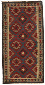  Kelim Maimane Teppich 100X197 Echter Orientalischer Handgewebter Dunkelgrau/Dunkelrot (Wolle, Afghanistan)