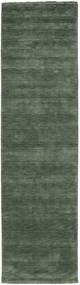  80X300 Einfarbig Klein Handloom Fringes Teppich - Waldgrün 