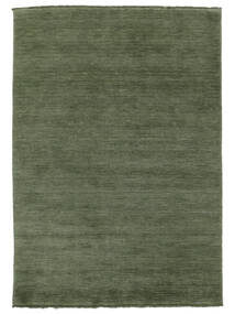  140X200 Einfarbig Klein Handloom Fringes Teppich - Waldgrün Wolle, 