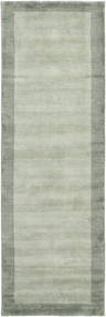  80X350 Einfarbig Klein Handloom Frame Teppich - Grau/Grün Wolle, 