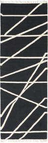  Cross Lines - Schwarz/Off Weiß Teppich 80X350 Echter Moderner Handgewebter Läufer Dunkelgrau/Beige (Wolle, Indien)