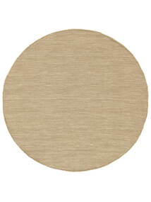  Kelim Loom - Beige Teppich Ø 200 Echter Moderner Handgewebter Rund Weiß/Creme/Dunkelrot (Wolle, Indien)