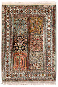  Kaschmir Reine Seide Teppich 66X92 Echter Orientalischer Handgeknüpfter Dunkelbraun/Hellgrau (Seide, Indien)