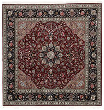 201X205 Täbriz 60 Raj Seidenkette Teppich Teppich Echter Orientalischer Handgeknüpfter Quadratisch Dunkelrot/Grau ( Persien/Iran)