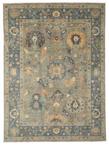  Usak Design Teppich 270X361 Echter Orientalischer Handgeknüpfter Dunkelbraun/Olivgrün Großer (Wolle, Afghanistan)