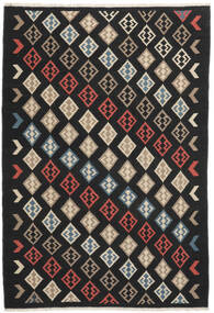  Kelim Teppich 206X301 Echter Orientalischer Handgewebter Schwartz/Dunkelbraun (Wolle, Persien/Iran)