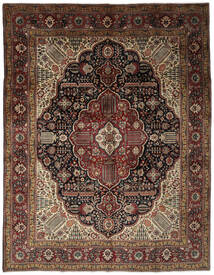 303X387 Täbriz Teppich Teppich Echter Orientalischer Handgeknüpfter Schwarz/Braun Großer (Wolle, Persien/Iran)