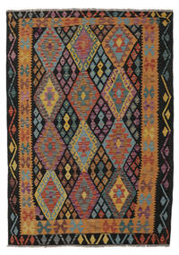  Kelim Afghan Old Style Teppich 147X208 Echter Orientalischer Handgewebter Schwartz/Dunkelbraun (Wolle, Afghanistan)