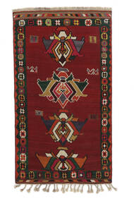  Kelim Vintage Teppich 136X241 Echter Orientalischer Handgewebter Schwarz/Dunkelrot (Wolle, )