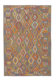 Handgewebter Kelim Afghan Old Stil Teppich 201X304 Wollteppich Braun/Dunkelgrau Teppich 